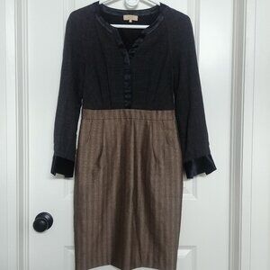 Ports International 1961 fitted dress dark grey bronze tan wool silk siz…